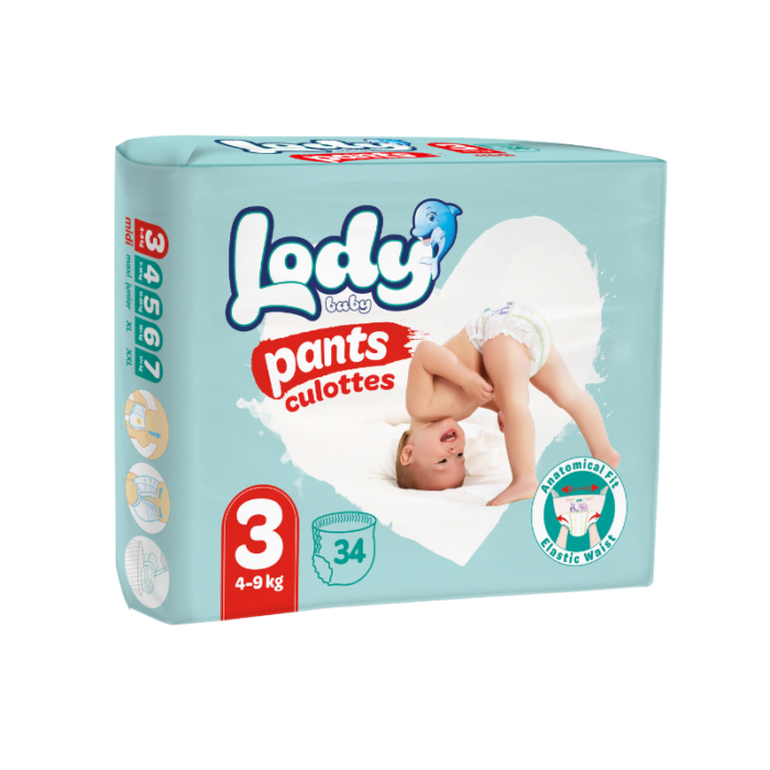LODY Baby Diapers Baby Pants Midi Twin Pack Elastic Waist 34 Pieces 4 - 9 kg