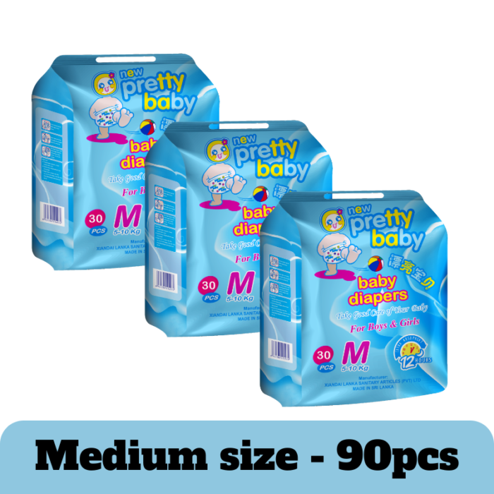 Pretty Baby Medium Size Disposable Baby Diapers 90 Pcs