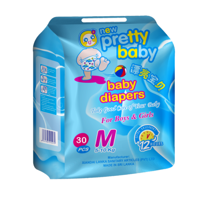 Pretty Baby Medium Size Disposable Baby Diapers 30 Pcs