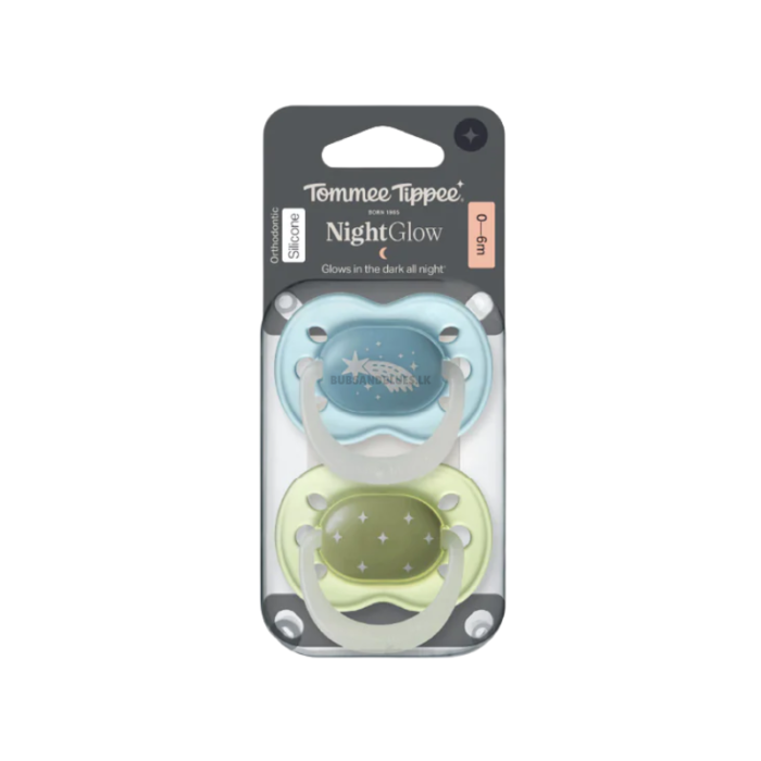 Tommee Tippee Orthodontic Night Glow Silicone Baby Soothers 0-6m (Blues)