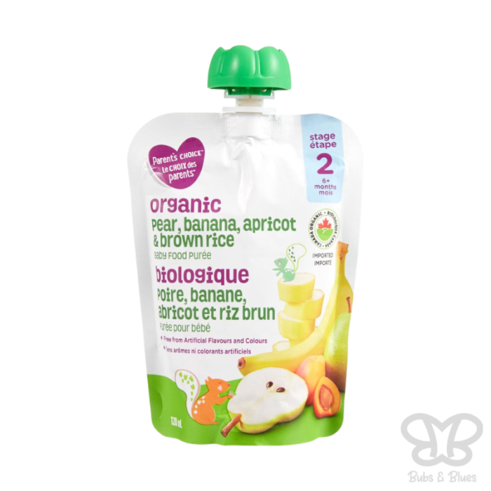 Parent’s Choice Organic Pear, Banana, Apricot & Brown Rice Baby Food Puree